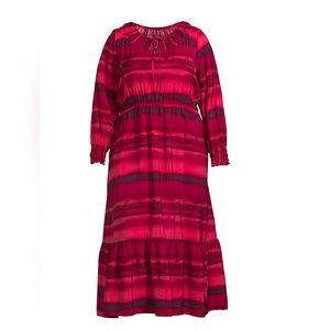 Terra & Sky Women's Plus Peasant Tiered Long Sleeve Maxi Dress, Size 2X